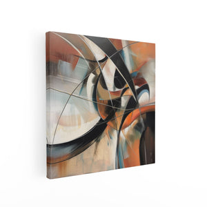 Canvas schilderij vierkant Abstract Kunstwerk met Zwarte, Oranje en Witte Kleuren