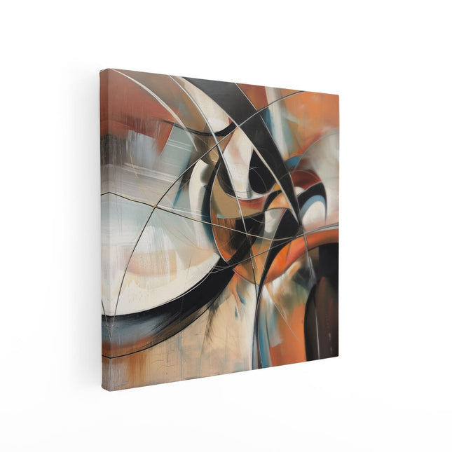 Canvas schilderij vierkant Abstract Kunstwerk met Zwarte, Oranje en Witte Kleuren