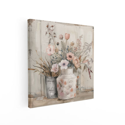 Canvas schilderij vierkant Kunstwerk van Bloemen in een Vaas