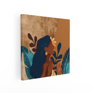 Canvas schilderij vierkant Illustratie van een Vrouw met een Bloem in haar Haar