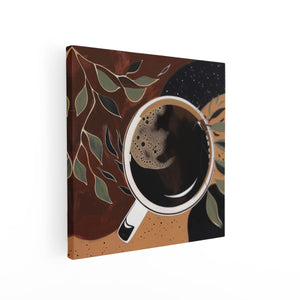 Canvas schilderij vierkant Kopje Koffie met Bladeren
