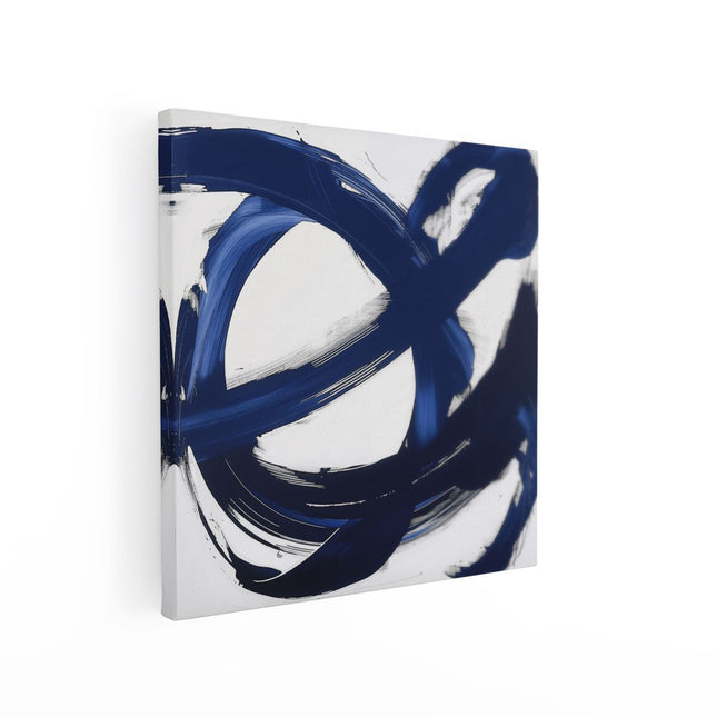 Canvas schilderij vierkant Abstract Kunstwerk met Blauwe en Zwarte Strepen