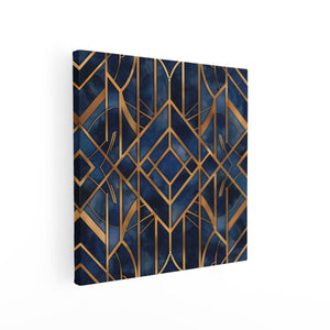 Canvas schilderij vierkant Art Decopatroon in Blauw en Goud