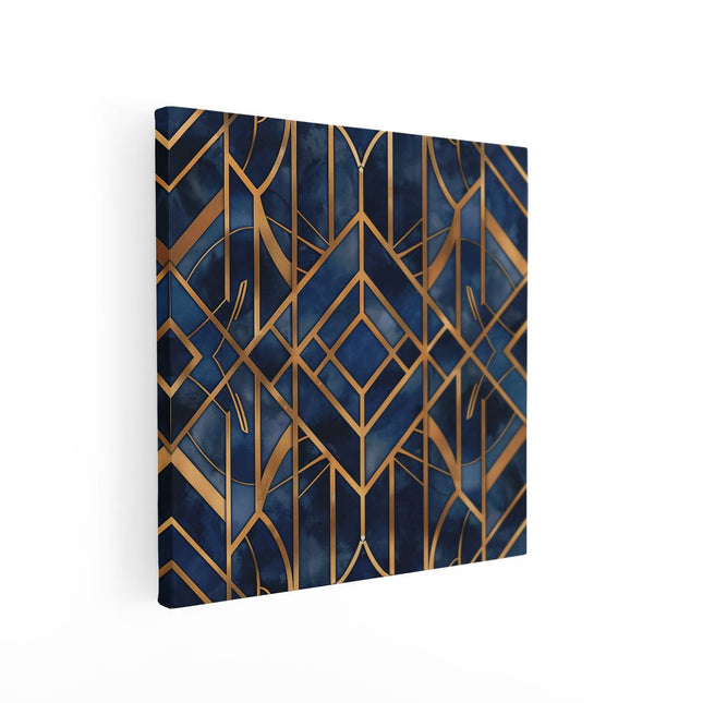 Canvas schilderij vierkant Art Decopatroon in Blauw en Goud