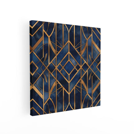 Canvas schilderij vierkant Art Decopatroon in Blauw en Goud