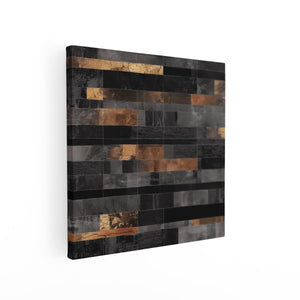 Canvas schilderij vierkant Zwart en Goud Betegelde Muur