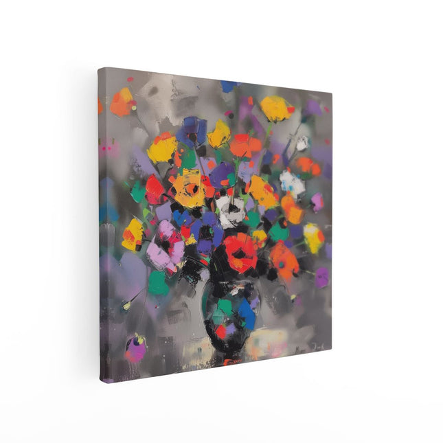 Canvas schilderij vierkant Kunstwerk van Kleurrijke Bloemen in een Vaas
