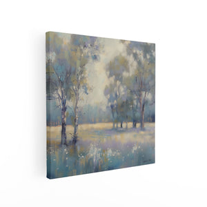 Canvas schilderij vierkant Kunstwerk van Bomen in een Veld