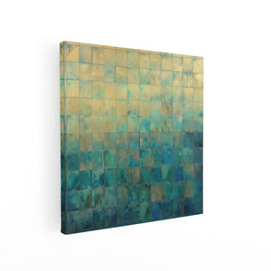 Canvas schilderij vierkant Blauw en Goud Betegeld Kunstwerk