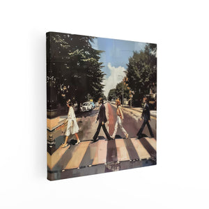 Canvas schilderij vierkant Kunstwerk van de Beatles die een Straat Oversteken