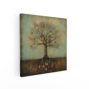 Canvas schilderij vierkant Boom Vol Muziekinstrumenten