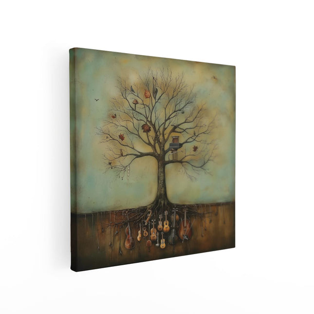 Canvas schilderij vierkant Boom Vol Muziekinstrumenten