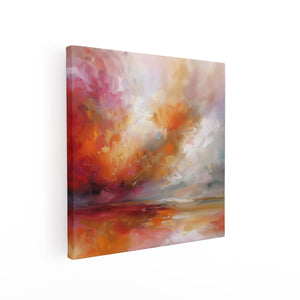 Canvas schilderij vierkant Abstract Kunstwerk van een Rode, Oranje en Gele Lucht