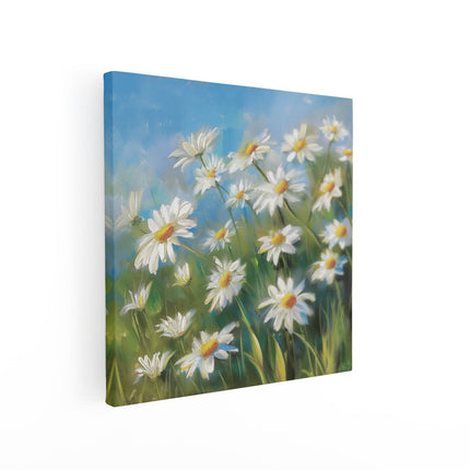 Canvas schilderij vierkant Witte Madeliefjes in een Veld