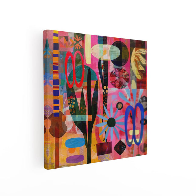 Canvas schilderij vierkant Abstract Kunstwerk met veel Verschillende Vormen en Kleuren