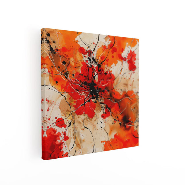Canvas schilderij vierkant Abstract Kunstwerk met Rode en Zwarte Verfspatten