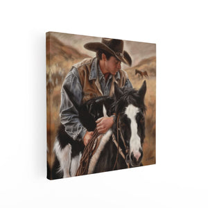 Canvas schilderij vierkant Cowboy en zijn Hond