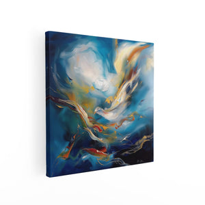 Canvas schilderij vierkant Abstract Kunstwerk van een Duif die in de Lucht Vliegt