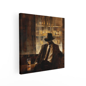 Canvas schilderij vierkant Man met een Hoed Zittend op een Bank