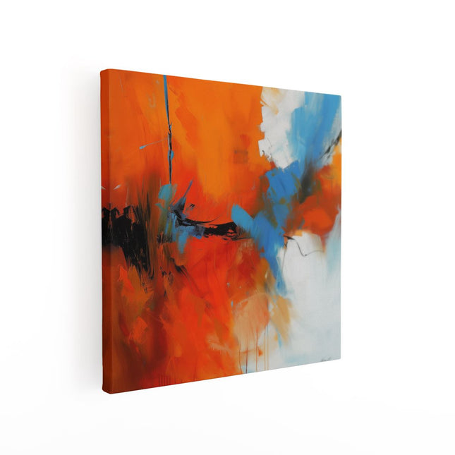 Canvas schilderij vierkant Abstract Kunstwerk met Blauwe en Oranje Kleuren