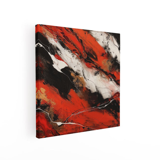 Canvas schilderij vierkant Abstract Kunstwerk met Zwarte en Rode Kleuren