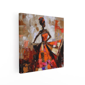 Canvas schilderij vierkant Afrikaanse Vrouw in een Oranje Jurk