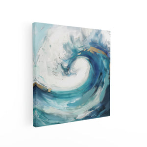 Canvas schilderij vierkant Abstract Kunstwerk van een Blauwe en Witte Golf