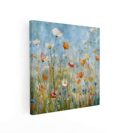 Canvas schilderij vierkant Kunstwerk van Bloemen in een Veld