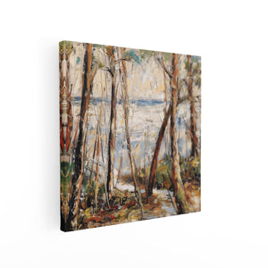 Canvas schilderij vierkant Kunstwerk van Bomen aan het Water