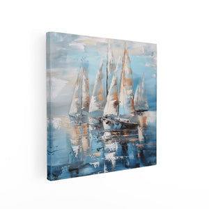 Canvas schilderij vierkant Kunstwerk van Zeilboten op het Water