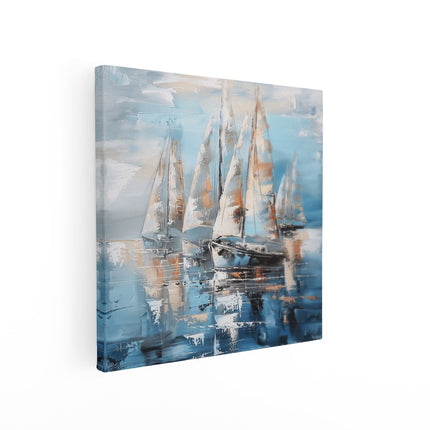 Canvas schilderij vierkant Kunstwerk van Zeilboten op het Water