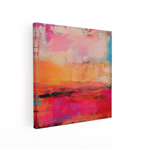 Canvas schilderij vierkant Abstract Kunstwerk met Roze, Oranje en Blauwe Kleuren