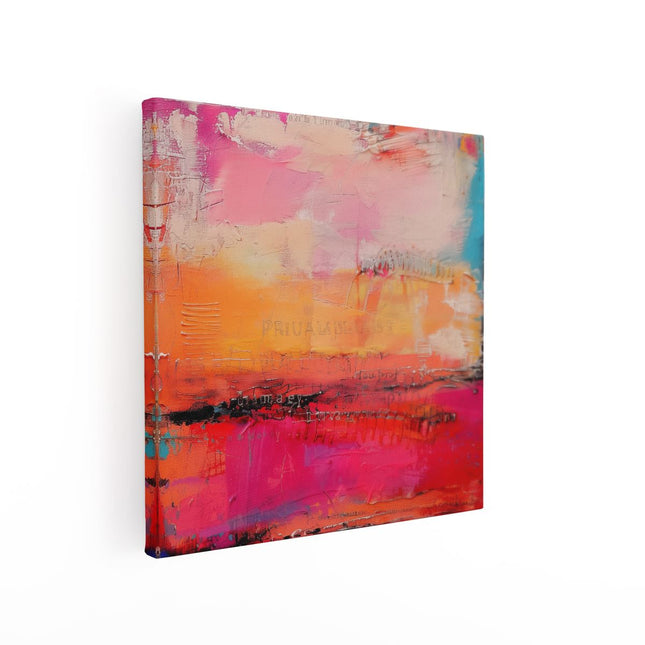 Canvas schilderij vierkant Abstract Kunstwerk met Roze, Oranje en Blauwe Kleuren