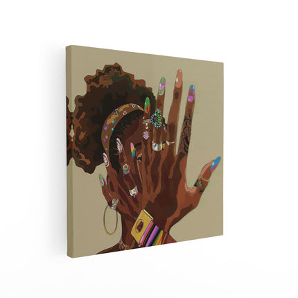 Canvas schilderij vierkant Zwarte Vrouw met Kleurrijke Nagels
