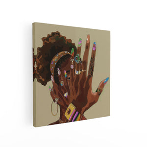 Canvas schilderij vierkant Zwarte Vrouw met Kleurrijke Nagels
