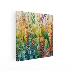 Canvas schilderij vierkant Kleurrijke Vogel Zat op een Tak