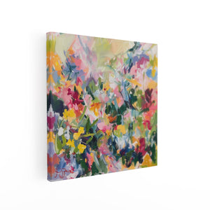 Canvas schilderij vierkant Abstract Kunstwerk van Kleurrijke Bloemen