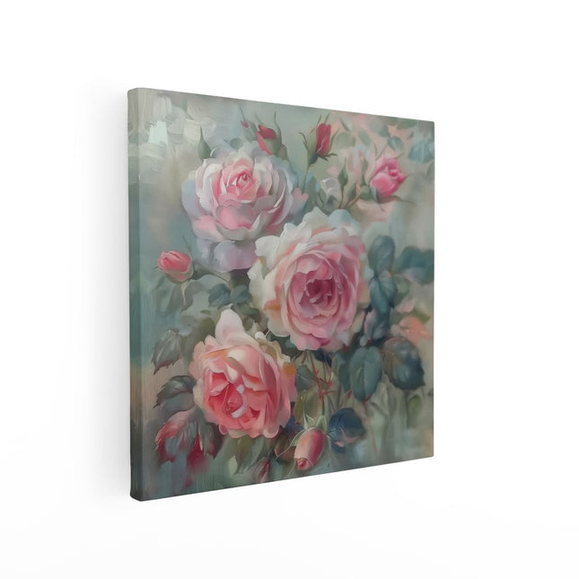 Canvas schilderij vierkant Roze Rozen in een Vaas