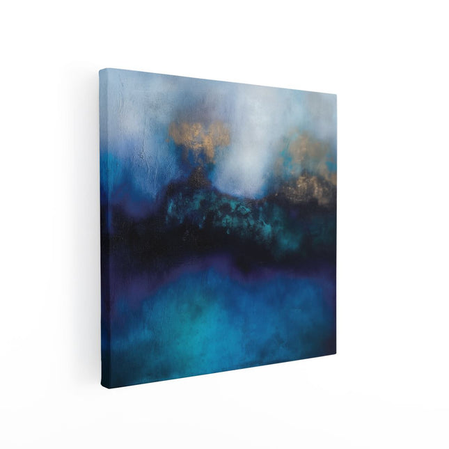 Canvas schilderij vierkant Abstract Kunstwerk van Blauw en Goud