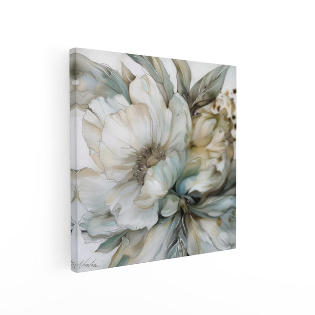 Canvas schilderij vierkant Kunstwerk van een Witte Bloem op een Witte Achtergrond