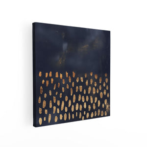 Canvas schilderij vierkant Gouden Stippen op een Donkere Achtergrond