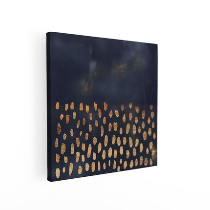 Canvas schilderij vierkant Gouden Stippen op een Donkere Achtergrond