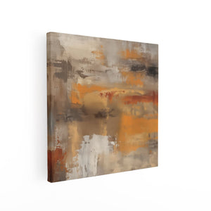 Canvas schilderij vierkant Abstract Kunstwerk in Oranje en Beige