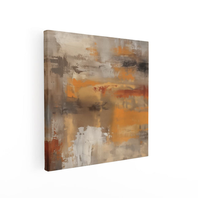 Canvas schilderij vierkant Abstract Kunstwerk in Oranje en Beige