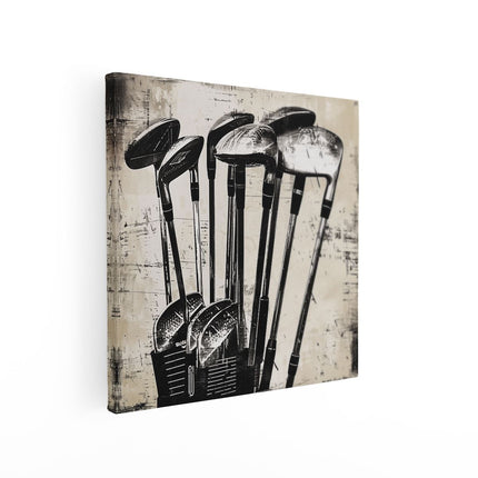 Canvas schilderij vierkant Groep Golfclubs in een Tas