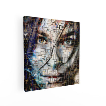 Canvas schilderij vierkant Vrouwengezicht in een Mozaïek