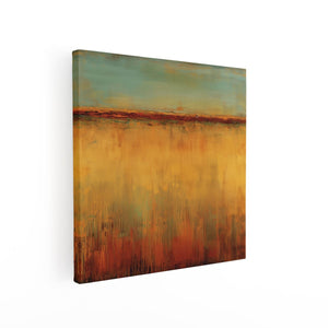 Canvas schilderij vierkant Abstract Kunstwerk van een Rood, Oranje en Geel Landschap
