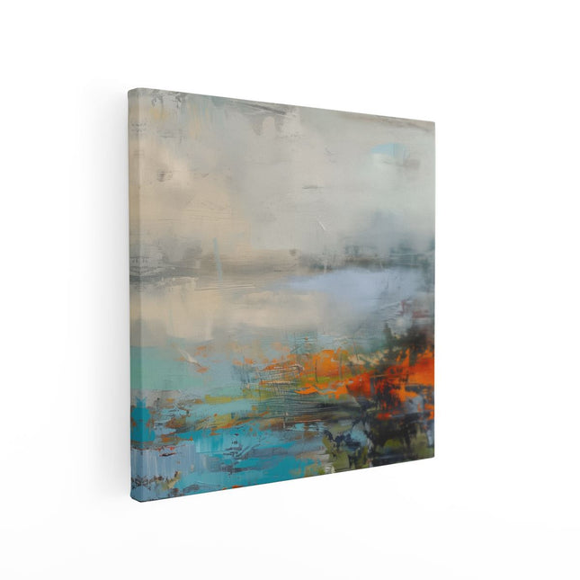 Canvas schilderij vierkant Abstract Kunstwerk met Oranje, Blauwe en Groene Kleuren