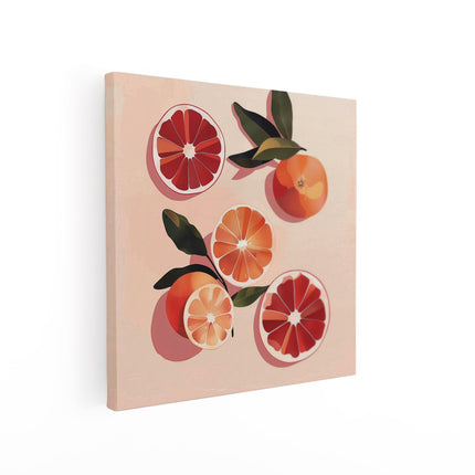 Canvas schilderij vierkant Bosje Grapefruits op een Roze Achtergrond
