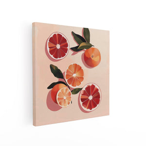 Canvas schilderij vierkant Bosje Grapefruits op een Roze Achtergrond
